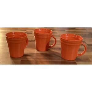 Rachael Ray Double Ridge Tangerine Orange Coffee Mugs Cups Set of 3